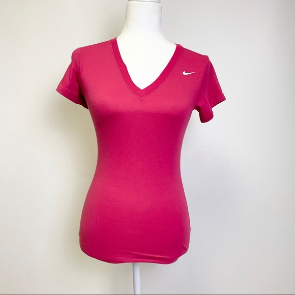 NWOT Nike Dri Fit Hot Pink V Cut Top Active Shirt - Picture 13 of 16